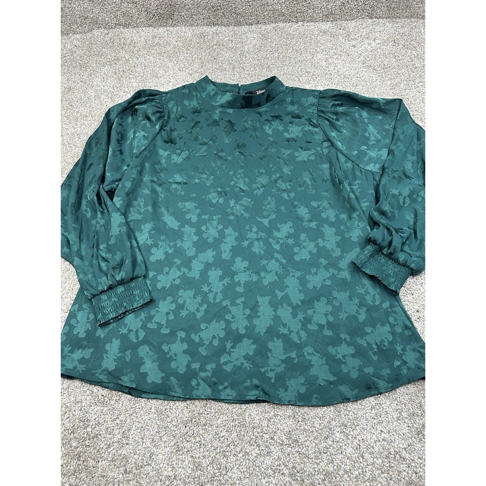 New Disney Torrid 4X Satin‎ Green Embossed Mickey/Minnie Mock Neck Blouse #0289